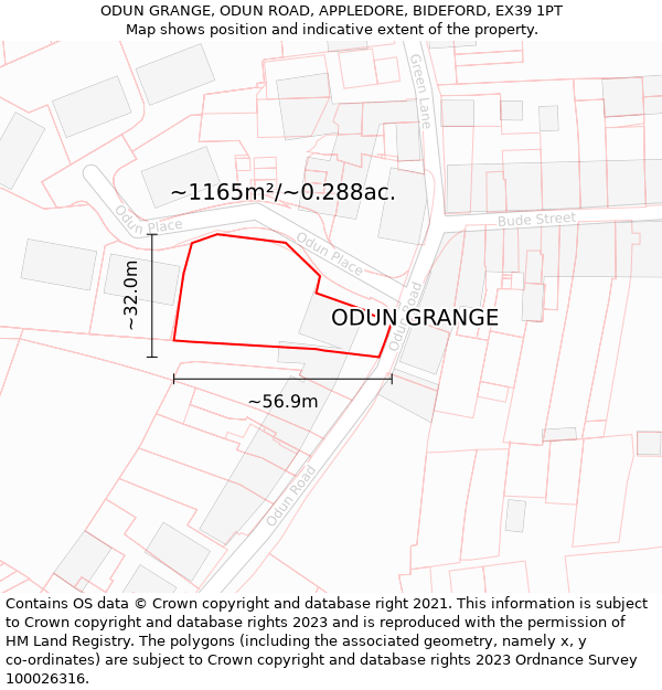 ODUN GRANGE, ODUN ROAD, APPLEDORE, BIDEFORD, EX39 1PT: Plot and title map