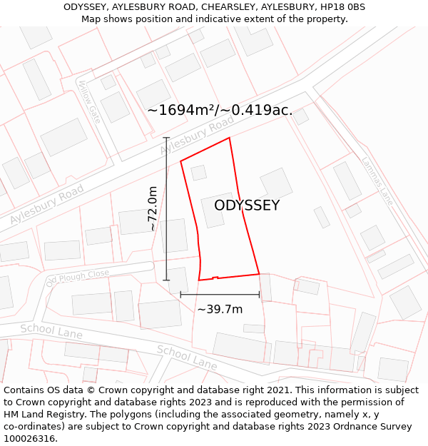 ODYSSEY, AYLESBURY ROAD, CHEARSLEY, AYLESBURY, HP18 0BS: Plot and title map