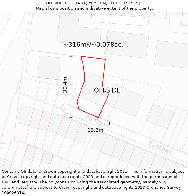 OFFSIDE, FOOTBALL, YEADON, LEEDS, LS19 7QF: Plot and title map