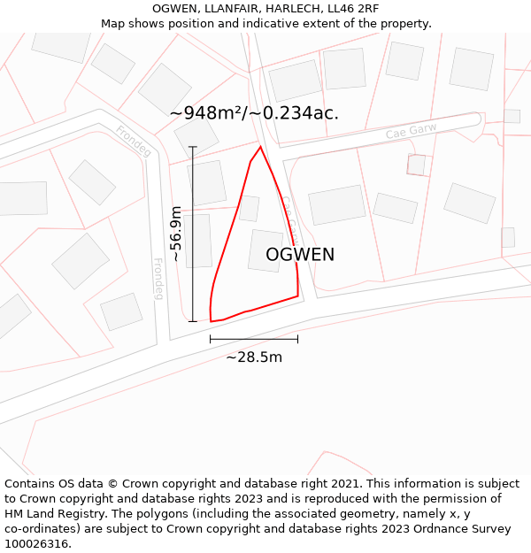 OGWEN, LLANFAIR, HARLECH, LL46 2RF: Plot and title map