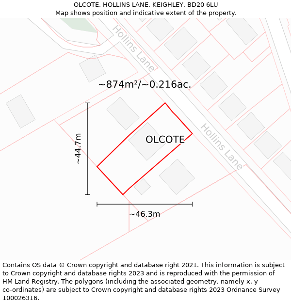 OLCOTE, HOLLINS LANE, KEIGHLEY, BD20 6LU: Plot and title map