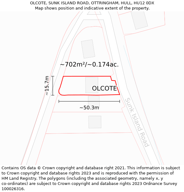 OLCOTE, SUNK ISLAND ROAD, OTTRINGHAM, HULL, HU12 0DX: Plot and title map