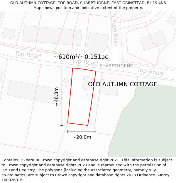 OLD AUTUMN COTTAGE, TOP ROAD, SHARPTHORNE, EAST GRINSTEAD, RH19 4NS: Plot and title map