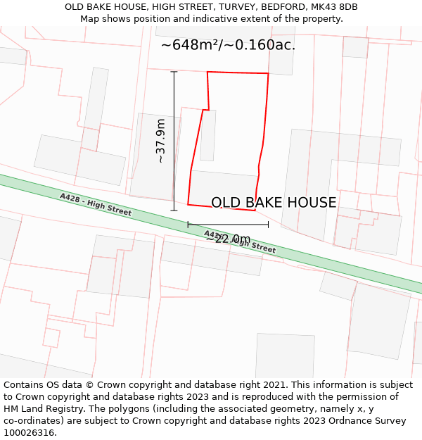 OLD BAKE HOUSE, HIGH STREET, TURVEY, BEDFORD, MK43 8DB: Plot and title map
