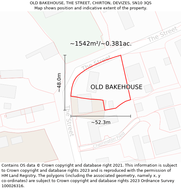 OLD BAKEHOUSE, THE STREET, CHIRTON, DEVIZES, SN10 3QS: Plot and title map