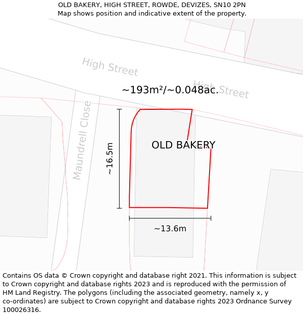 OLD BAKERY, HIGH STREET, ROWDE, DEVIZES, SN10 2PN: Plot and title map