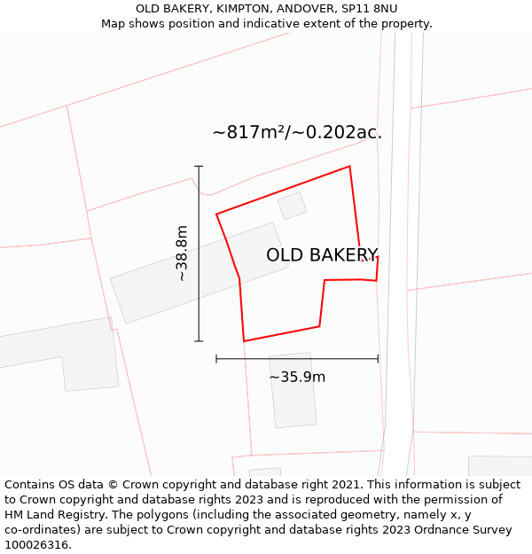 OLD BAKERY, KIMPTON, ANDOVER, SP11 8NU: Plot and title map