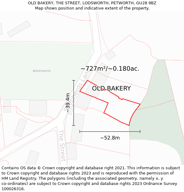 OLD BAKERY, THE STREET, LODSWORTH, PETWORTH, GU28 9BZ: Plot and title map