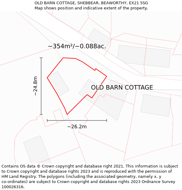 OLD BARN COTTAGE, SHEBBEAR, BEAWORTHY, EX21 5SG: Plot and title map