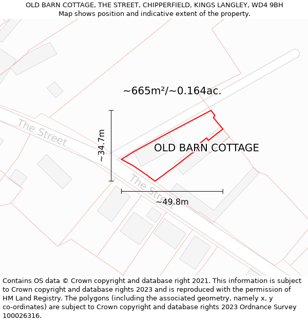 OLD BARN COTTAGE, THE STREET, CHIPPERFIELD, KINGS LANGLEY, WD4 9BH: Plot and title map