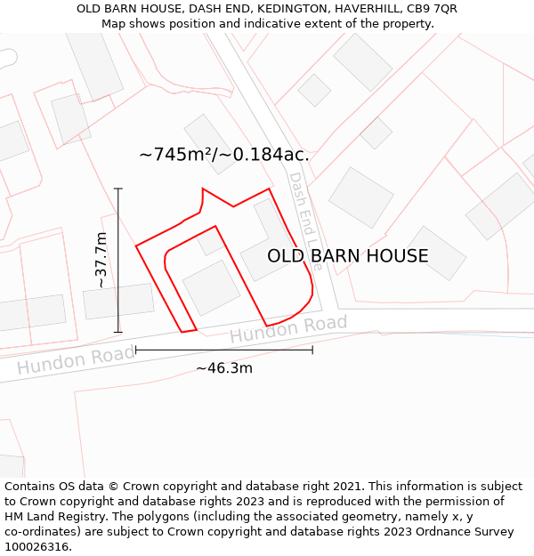 OLD BARN HOUSE, DASH END, KEDINGTON, HAVERHILL, CB9 7QR: Plot and title map