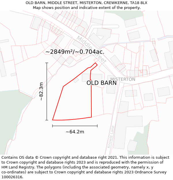 OLD BARN, MIDDLE STREET, MISTERTON, CREWKERNE, TA18 8LX: Plot and title map
