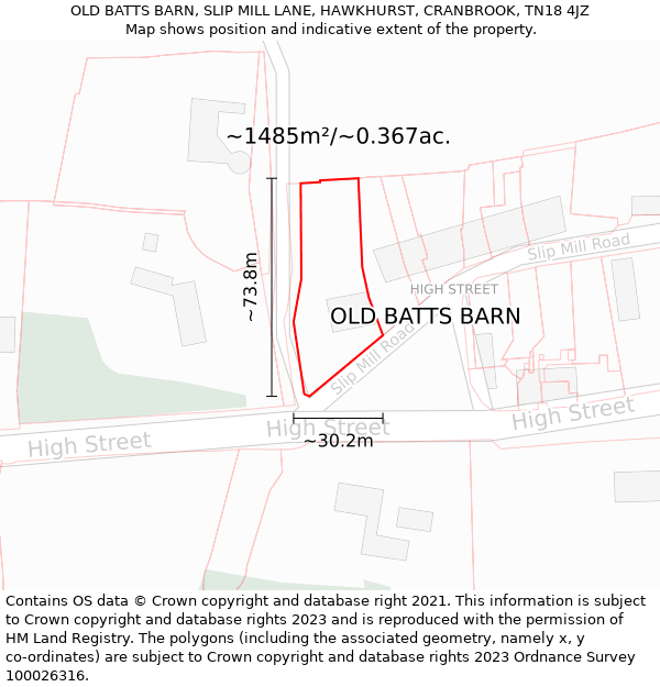 OLD BATTS BARN, SLIP MILL LANE, HAWKHURST, CRANBROOK, TN18 4JZ: Plot and title map