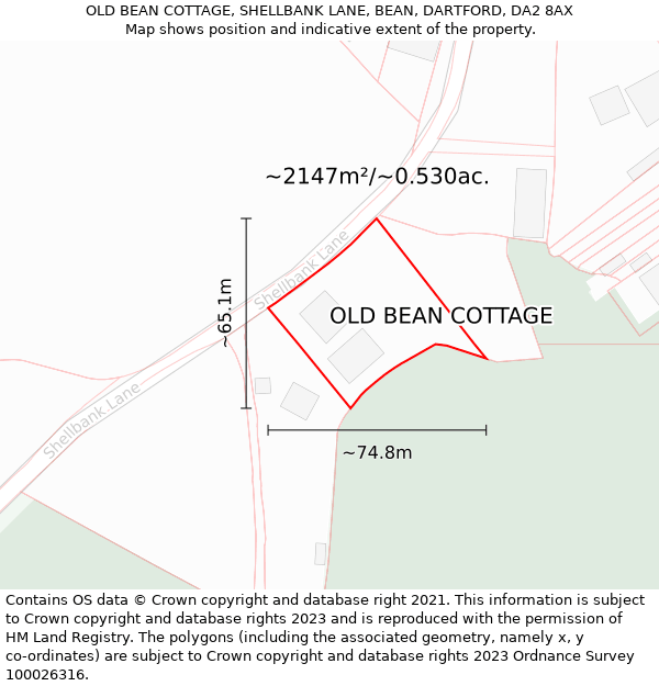 OLD BEAN COTTAGE, SHELLBANK LANE, BEAN, DARTFORD, DA2 8AX: Plot and title map