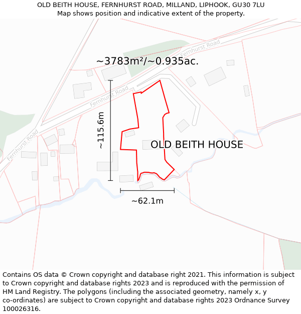 OLD BEITH HOUSE, FERNHURST ROAD, MILLAND, LIPHOOK, GU30 7LU: Plot and title map