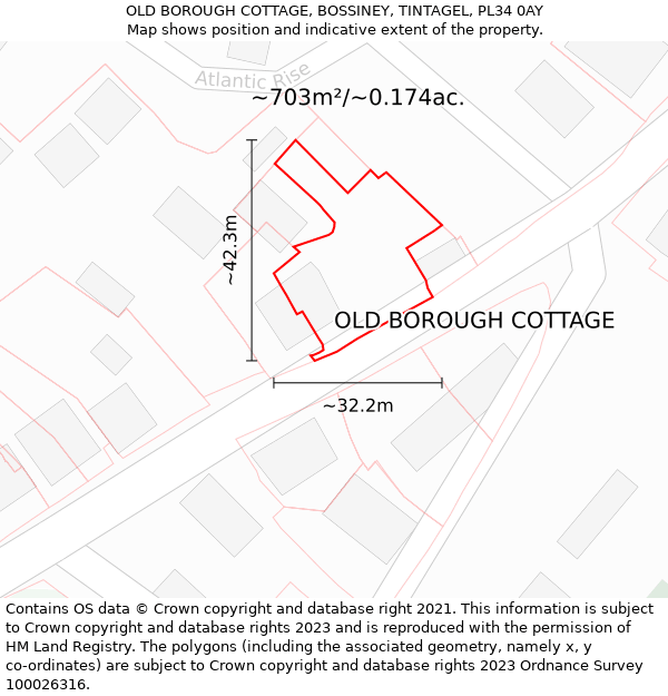 OLD BOROUGH COTTAGE, BOSSINEY, TINTAGEL, PL34 0AY: Plot and title map