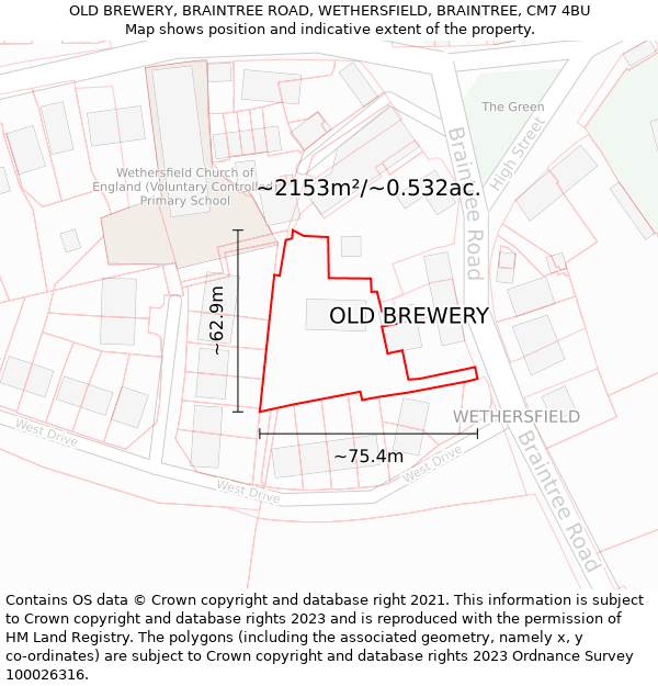 OLD BREWERY, BRAINTREE ROAD, WETHERSFIELD, BRAINTREE, CM7 4BU: Plot and title map