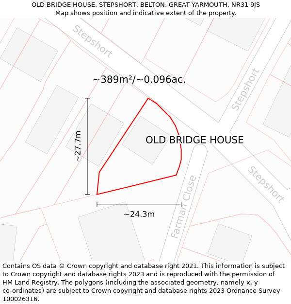 OLD BRIDGE HOUSE, STEPSHORT, BELTON, GREAT YARMOUTH, NR31 9JS: Plot and title map