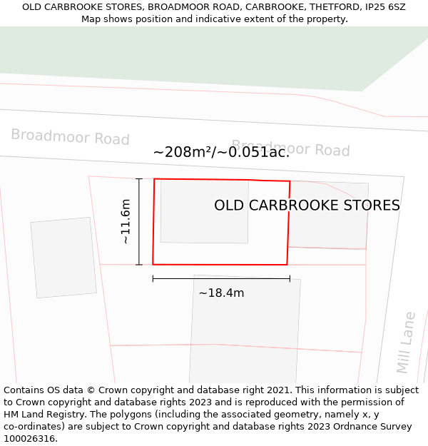 OLD CARBROOKE STORES, BROADMOOR ROAD, CARBROOKE, THETFORD, IP25 6SZ: Plot and title map