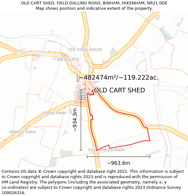 OLD CART SHED, FIELD DALLING ROAD, BINHAM, FAKENHAM, NR21 0DE: Plot and title map