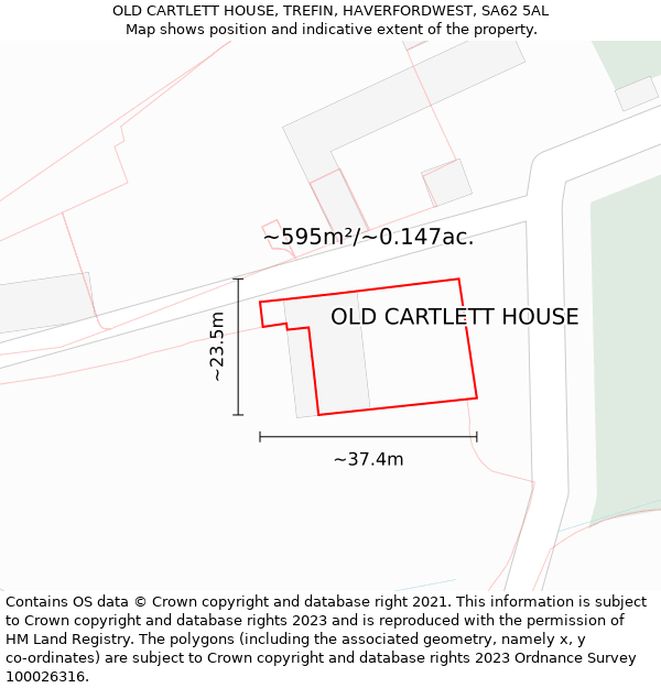 OLD CARTLETT HOUSE, TREFIN, HAVERFORDWEST, SA62 5AL: Plot and title map