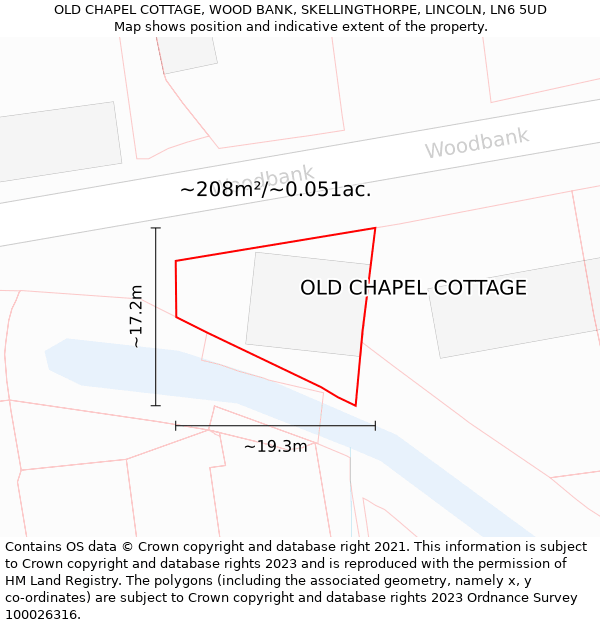 OLD CHAPEL COTTAGE, WOOD BANK, SKELLINGTHORPE, LINCOLN, LN6 5UD: Plot and title map