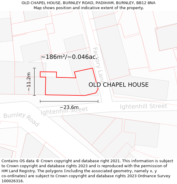 OLD CHAPEL HOUSE, BURNLEY ROAD, PADIHAM, BURNLEY, BB12 8NA: Plot and title map