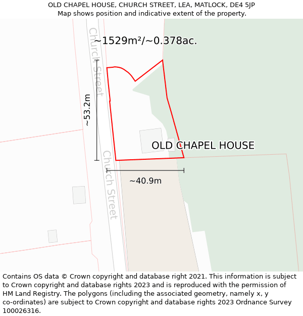 OLD CHAPEL HOUSE, CHURCH STREET, LEA, MATLOCK, DE4 5JP: Plot and title map