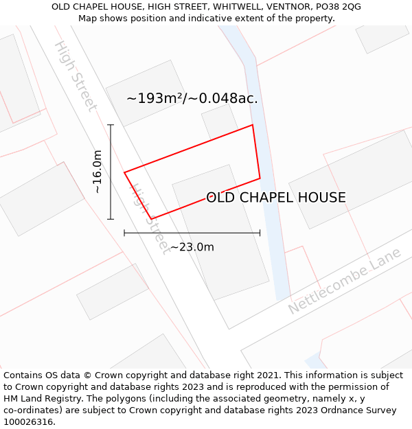 OLD CHAPEL HOUSE, HIGH STREET, WHITWELL, VENTNOR, PO38 2QG: Plot and title map