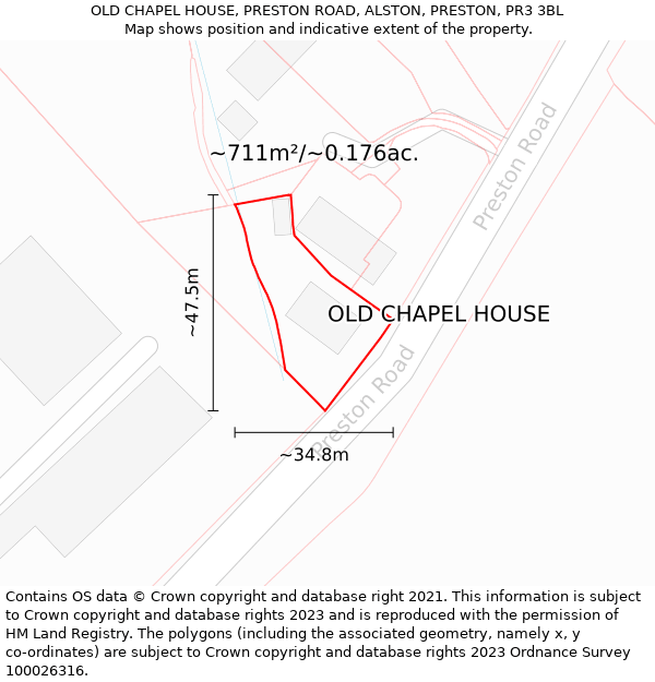 OLD CHAPEL HOUSE, PRESTON ROAD, ALSTON, PRESTON, PR3 3BL: Plot and title map