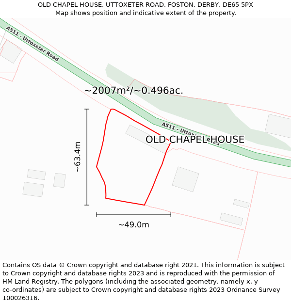 OLD CHAPEL HOUSE, UTTOXETER ROAD, FOSTON, DERBY, DE65 5PX: Plot and title map