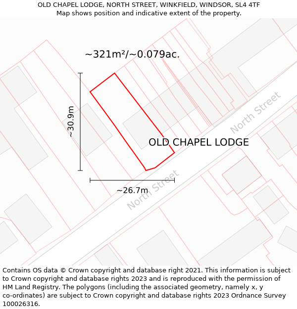 OLD CHAPEL LODGE, NORTH STREET, WINKFIELD, WINDSOR, SL4 4TF: Plot and title map