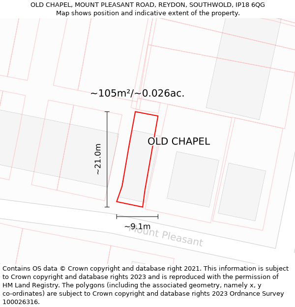 OLD CHAPEL, MOUNT PLEASANT ROAD, REYDON, SOUTHWOLD, IP18 6QG: Plot and title map