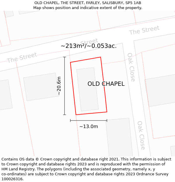 OLD CHAPEL, THE STREET, FARLEY, SALISBURY, SP5 1AB: Plot and title map