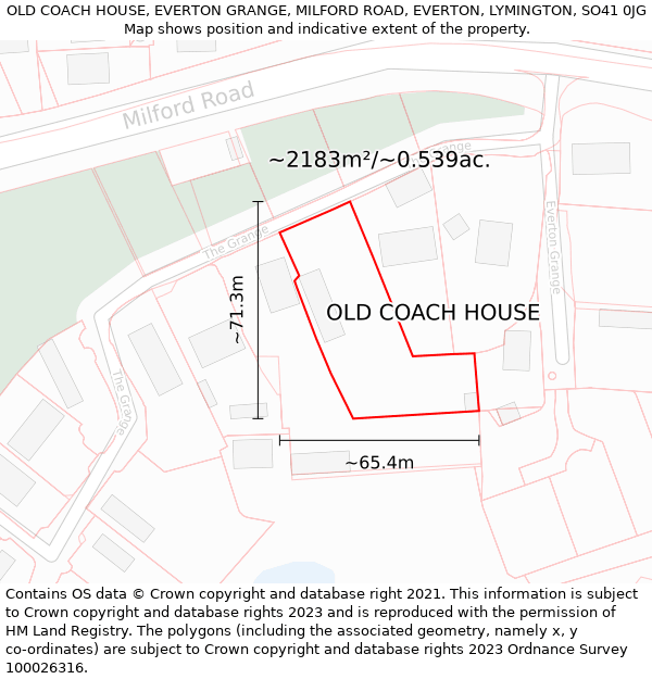 OLD COACH HOUSE, EVERTON GRANGE, MILFORD ROAD, EVERTON, LYMINGTON, SO41 0JG: Plot and title map