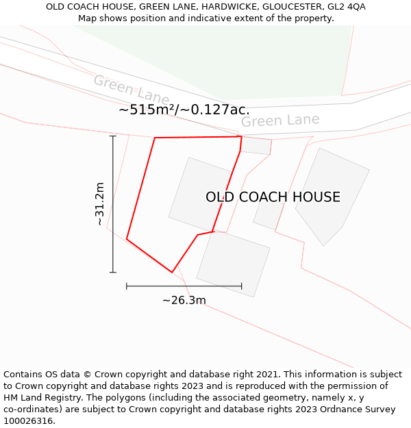 OLD COACH HOUSE, GREEN LANE, HARDWICKE, GLOUCESTER, GL2 4QA: Plot and title map
