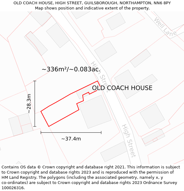 OLD COACH HOUSE, HIGH STREET, GUILSBOROUGH, NORTHAMPTON, NN6 8PY: Plot and title map