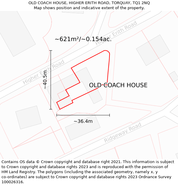 OLD COACH HOUSE, HIGHER ERITH ROAD, TORQUAY, TQ1 2NQ: Plot and title map