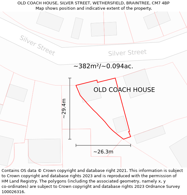 OLD COACH HOUSE, SILVER STREET, WETHERSFIELD, BRAINTREE, CM7 4BP: Plot and title map