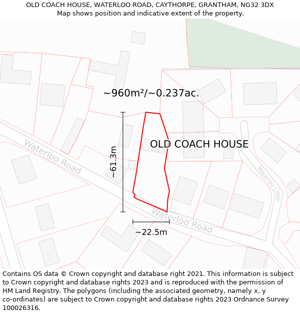 OLD COACH HOUSE, WATERLOO ROAD, CAYTHORPE, GRANTHAM, NG32 3DX: Plot and title map
