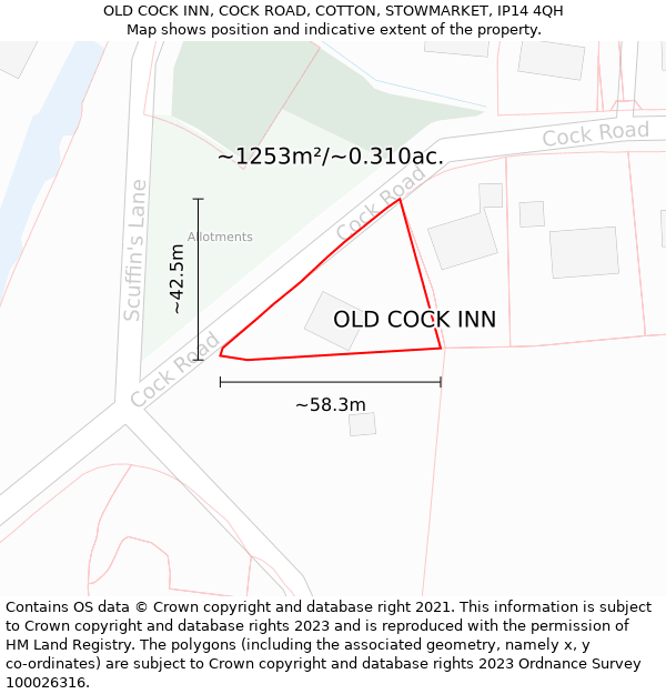 OLD COCK INN, COCK ROAD, COTTON, STOWMARKET, IP14 4QH: Plot and title map