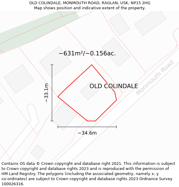 OLD COLINDALE, MONMOUTH ROAD, RAGLAN, USK, NP15 2HG: Plot and title map
