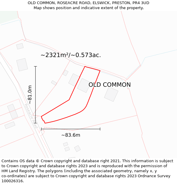 OLD COMMON, ROSEACRE ROAD, ELSWICK, PRESTON, PR4 3UD: Plot and title map