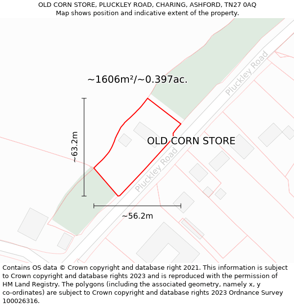 OLD CORN STORE, PLUCKLEY ROAD, CHARING, ASHFORD, TN27 0AQ: Plot and title map