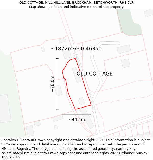 OLD COTTAGE, MILL HILL LANE, BROCKHAM, BETCHWORTH, RH3 7LR: Plot and title map