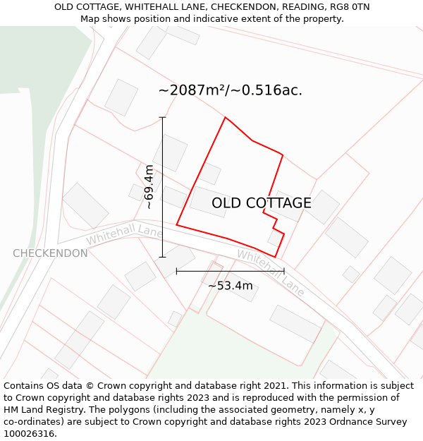 OLD COTTAGE, WHITEHALL LANE, CHECKENDON, READING, RG8 0TN: Plot and title map