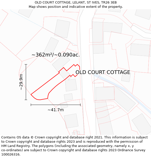 OLD COURT COTTAGE, LELANT, ST IVES, TR26 3EB: Plot and title map
