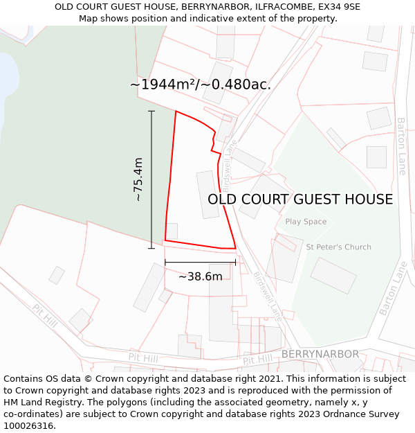 OLD COURT GUEST HOUSE, BERRYNARBOR, ILFRACOMBE, EX34 9SE: Plot and title map