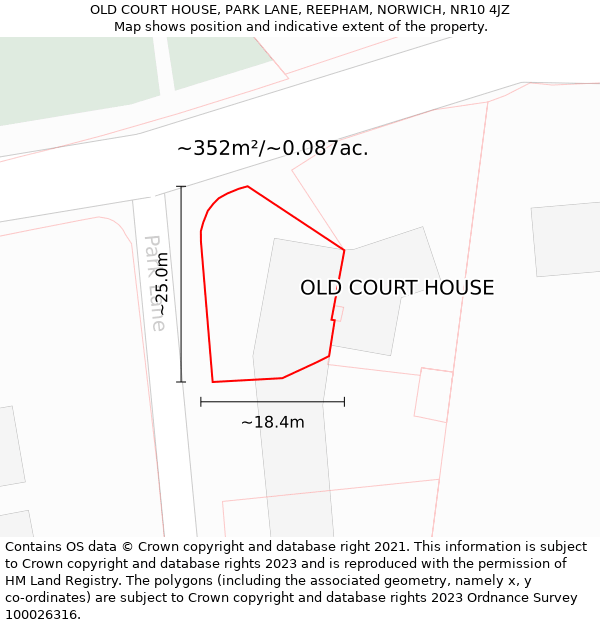 OLD COURT HOUSE, PARK LANE, REEPHAM, NORWICH, NR10 4JZ: Plot and title map