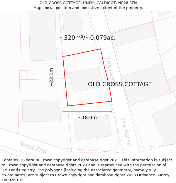OLD CROSS COTTAGE, UNDY, CALDICOT, NP26 3EN: Plot and title map